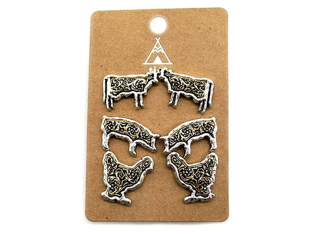 Western Farm Animal 3-Pair Earrings
