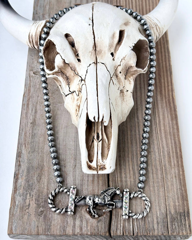 Western Style Navajo Pearl Bead Horse Bit Pendant Necklace