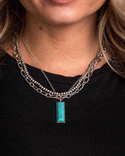 14",16",18" Layered Necklace with Turquoise Bar Pendant
