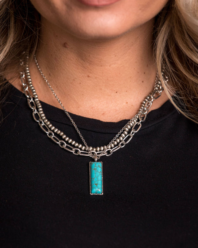 14",16",18" Layered Necklace with Turquoise Bar Pendant