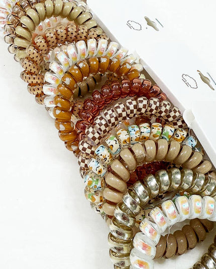 Brown Tone Multi Design Spiral Hair Ties