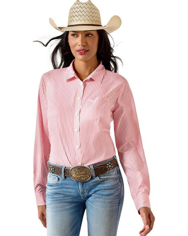 Ariat Women Kirby Pro LS Shirt - Sun Kissed Coral Stripe