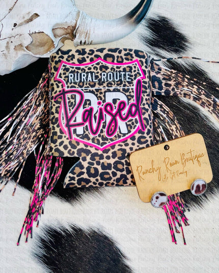 Rural Route Raised Leopard Fringe Western Koozie