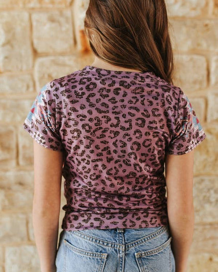 Girls Aztec Leopard Printed Short Sleeve Shirt