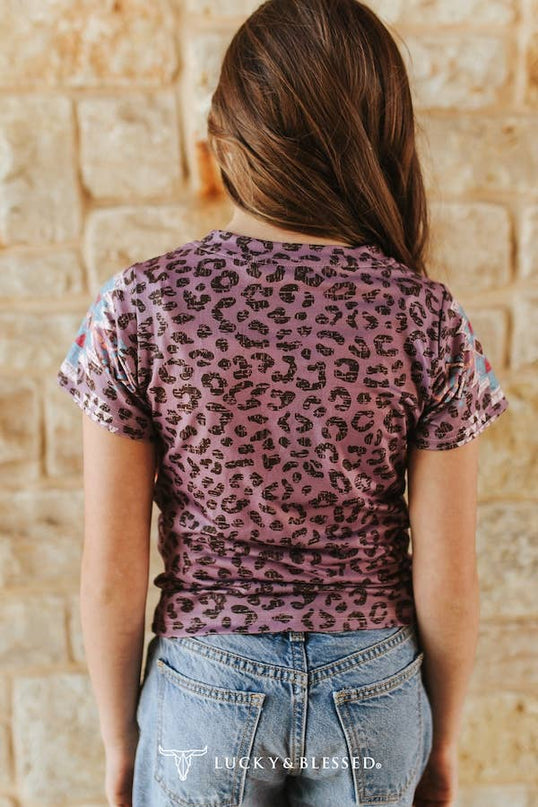 Girls Aztec Leopard Printed Short Sleeve Shirt