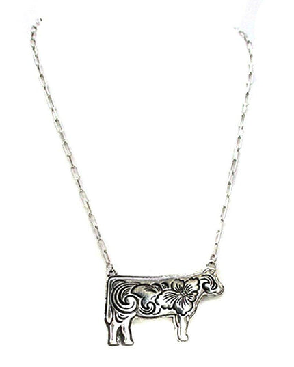 Western Etched Cow Necklace