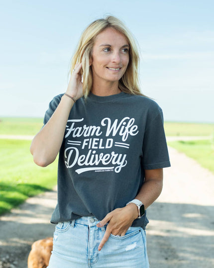 Western 'Farm Wife Field Delivery' Charcoal Graphic Tee