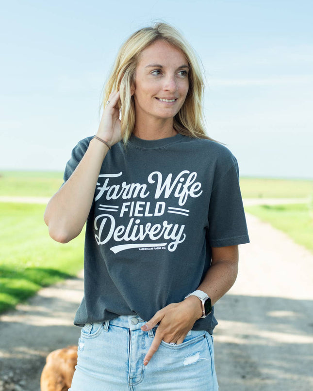 Western 'Farm Wife Field Delivery' Charcoal Graphic Tee
