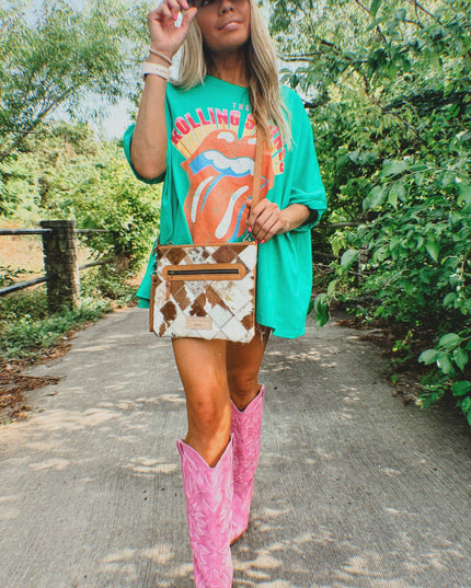 BOHO LUXE CROSSBODY Leather Cowhide Wristlet Crossbody