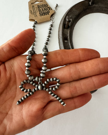 Navajo Style Pearl Bow Coquette Necklace