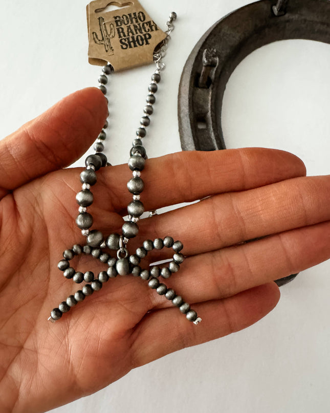 Navajo Style Pearl Bow Coquette Necklace