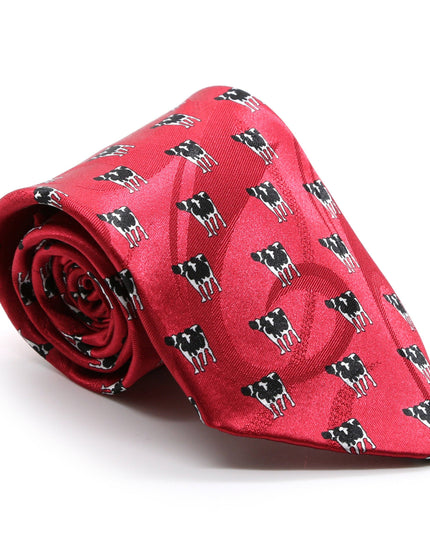 Cow Red Necktie with Handkerchief