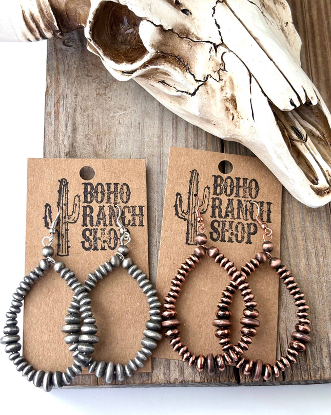 Western Flat Navajo Pearl Teardrop Hoop Drop Earrings