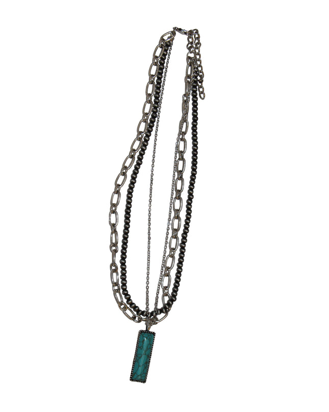 14",16",18" Layered Necklace with Turquoise Bar Pendant