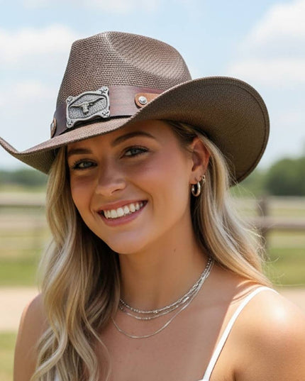 Vintage Western Longhorn Straw Cowboy Hat