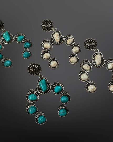 Faux Turquoise Naja Squash Blossom Earrings