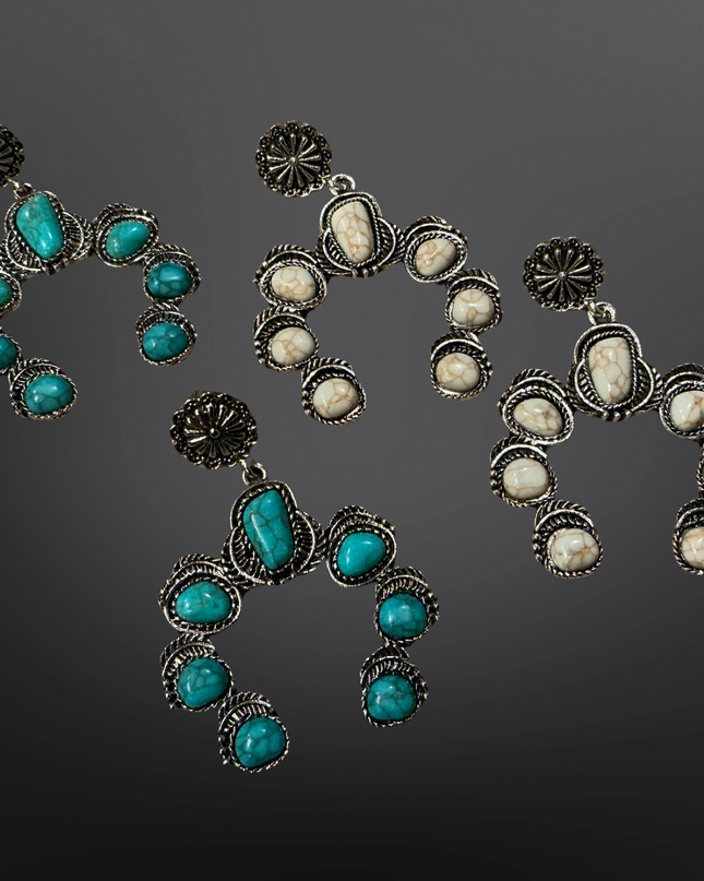 Faux Turquoise Naja Squash Blossom Earrings