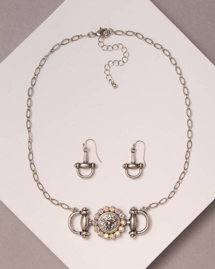 Western Horsebit Steerhead Stone Necklace and Earring Set