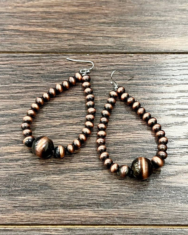 725757-1, 3" Handmade Copper Navajo Bead Earrings