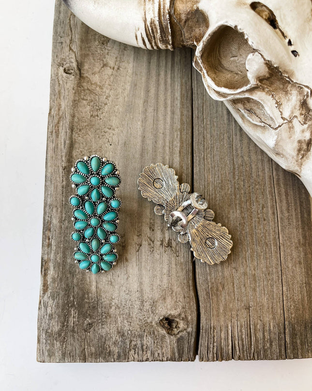 Western Adjustable Cluster Cuff Ring | turquoise or copper