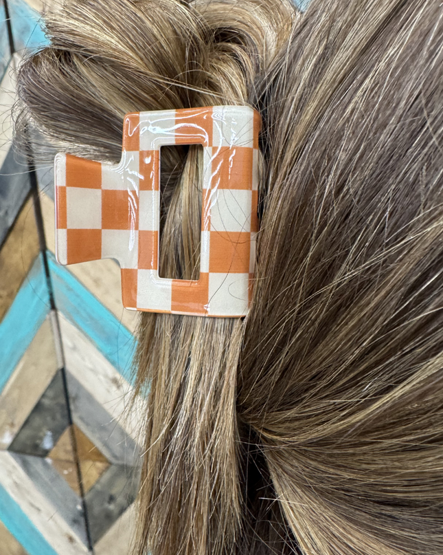 Mini Checked Funky Orange Clip