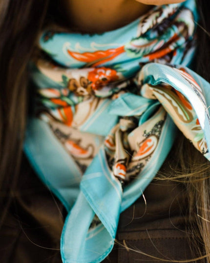 35X35" Turquoise That So 70's Paisley Wild Rag / Scarf WR230