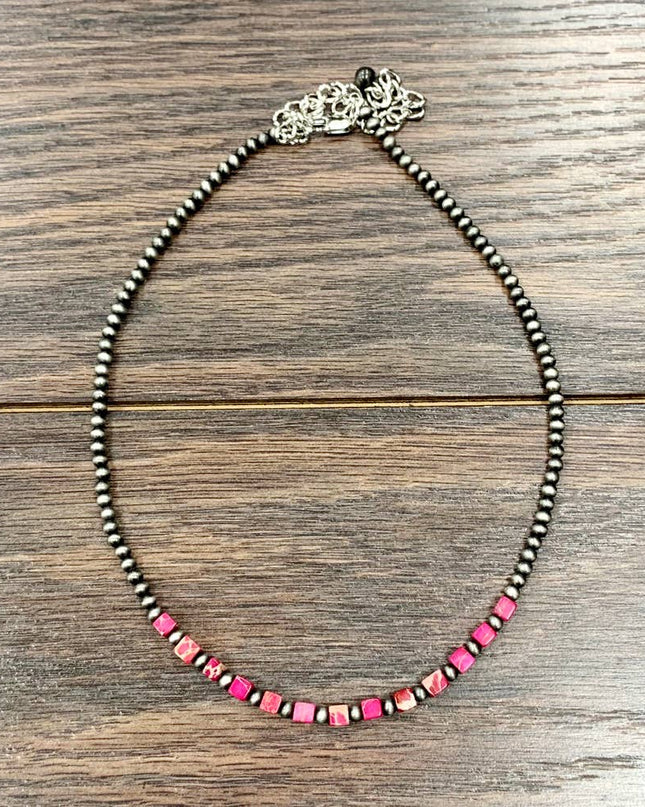 734202, Handmade 15" Navajo Square Gemstone Necklace