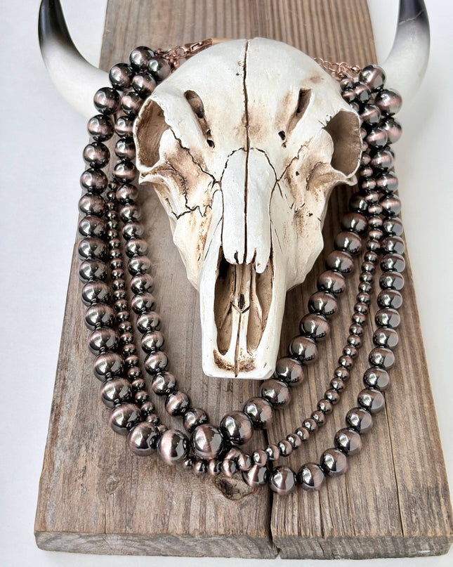 3 Layered Western Style Muti Size Navajo Pearl Bead Necklace