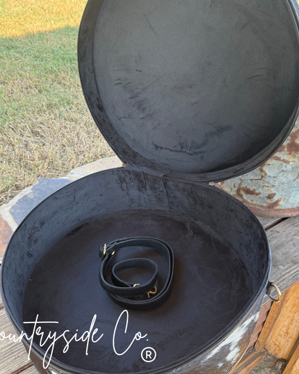 Checkered Tooled Leather Hat Box
