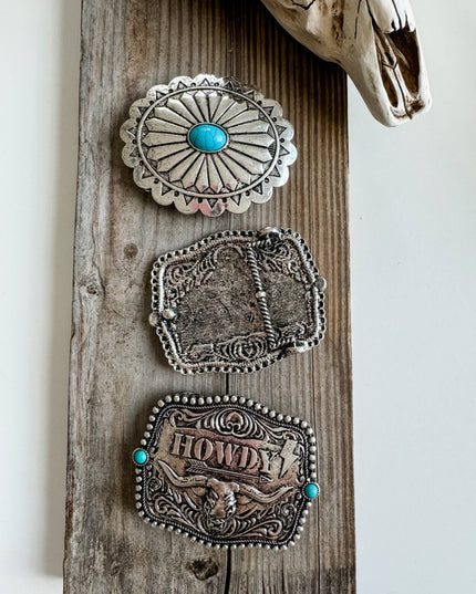 Western Typography Belt Buckle - Howdy - Punchy - Concho