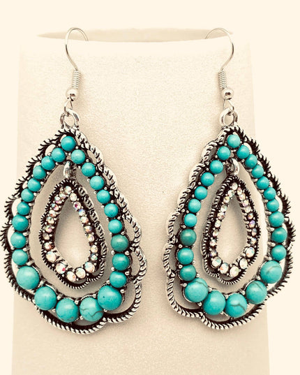 Rhinestone Turquoise Double-layer Drop Dangle Earrings - WJ