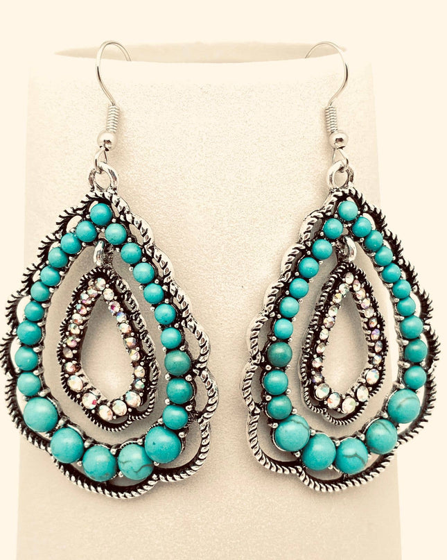 Rhinestone Turquoise Double-layer Drop Dangle Earrings - WJ