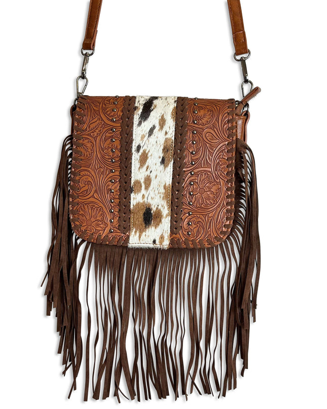 Brown Cowhide Western Crossbody Fringe Bag