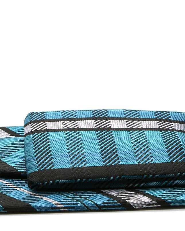 Mens Dads Classic Turquoise Striped Pattern Business Casual Necktie & Hanky Set VO-5