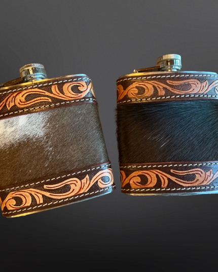 Cowhide Tooled Leather Western Flask
