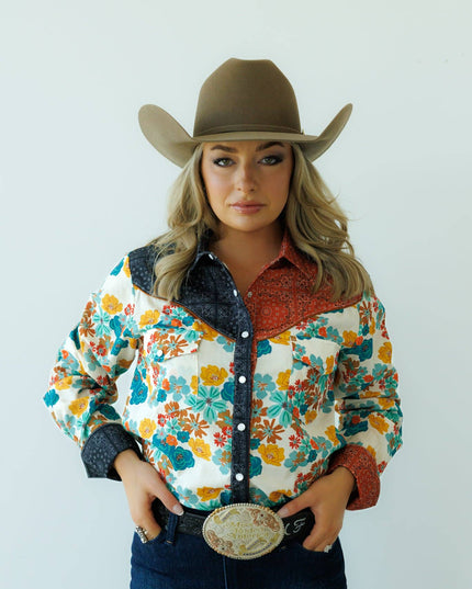 Pearl Snap, Rust Bandana Floral