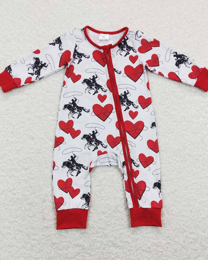 Baby Kids Rodeo Western Zip Valentines Hearts Rompers