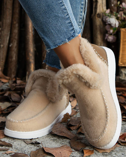 Suede Stitching Patchwork Plush Lined Anklet Boots