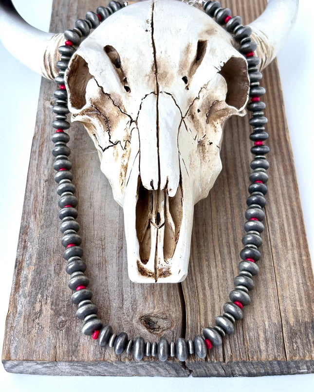 Western Style Flat Navajo Pearl & Stone Beaded Necklace