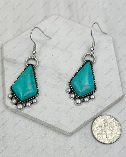 CER240805-05-SILVER-BLUE          Silver metal with blue turquoise stone Earrings