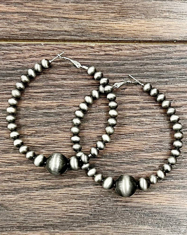 720874, Handmade Navajo Bead Hoop Earrings