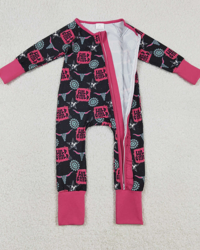 Baby Girls Wild Child Turquoises Western Two Way Ruffle Zip Convertible Rompers