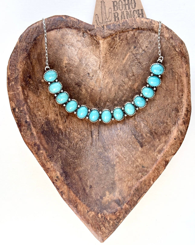 Western Style Turquoise Stone Bar Pendant Chain Necklace