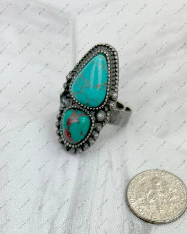 RZ231205-121           Silver metal with black and orange turquoise stone adjustable Ring