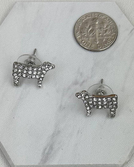 Clear Crystal Cow Stud Earrings