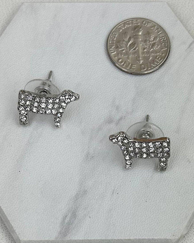 Clear Crystal Cow Stud Earrings