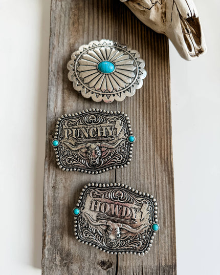 Western Typography Belt Buckle - Howdy - Punchy - Concho