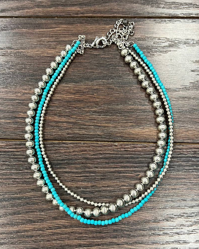 737783, 16" Handmade Silver Navajo Bead Necklace