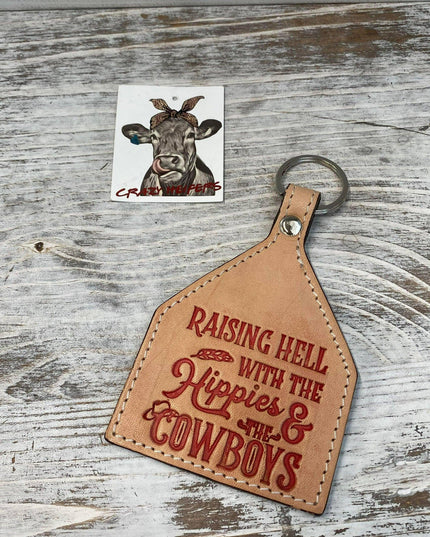 Tooled Leather Keychain-Hippies