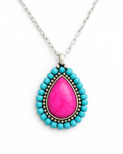 Seeded And Beaded Western Love Teardrop Chain Necklace